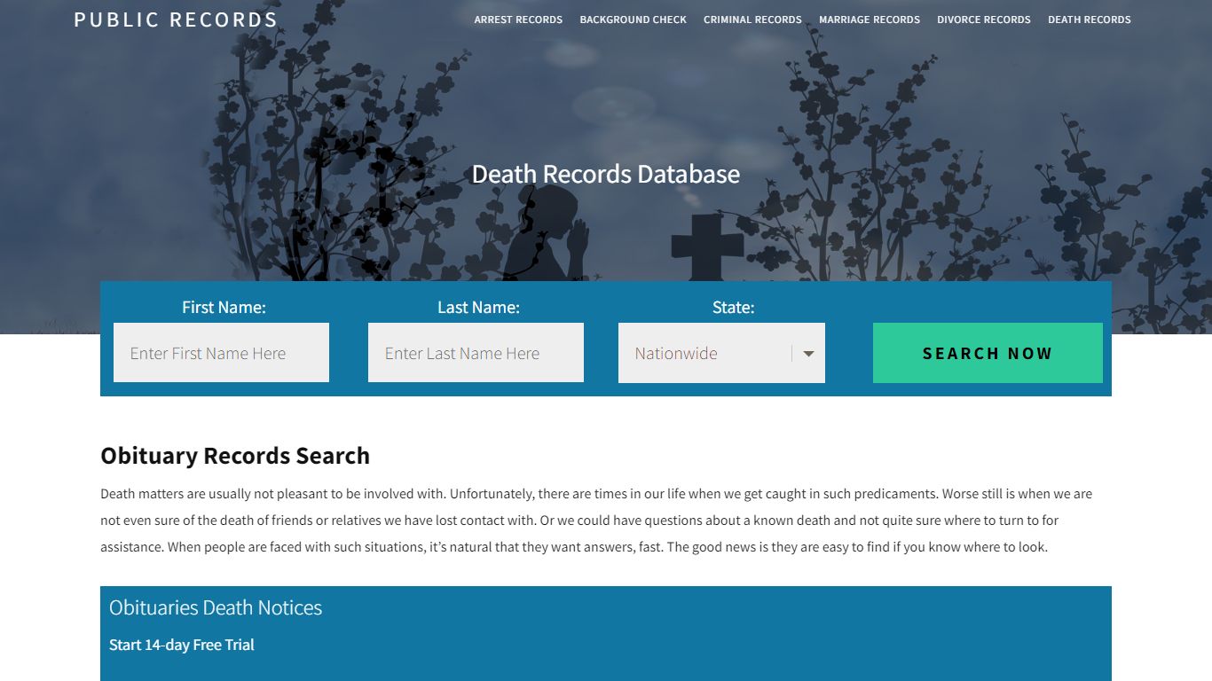 Obituary Records Search | Enter Name and Search. 14Days Free