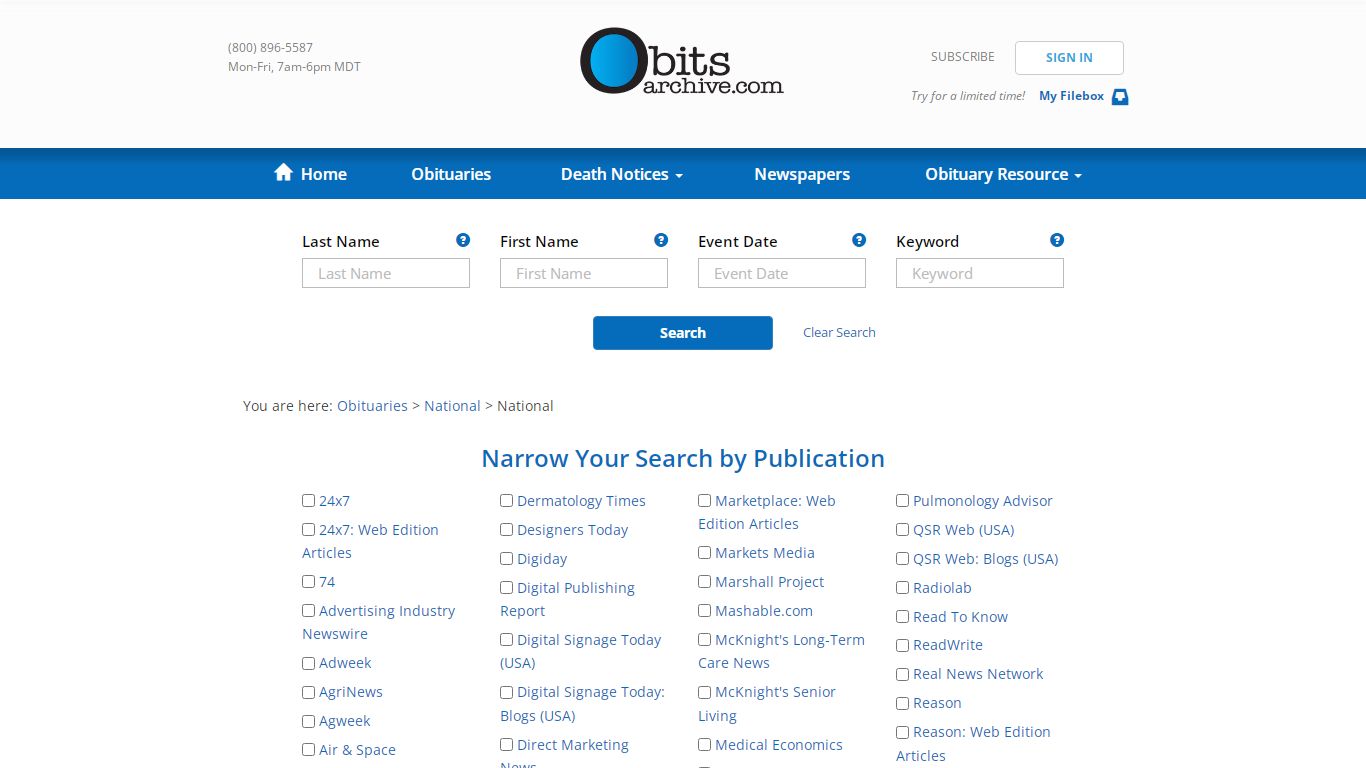 National, National Obituaries Archives Online | Obits Archive 1987 – 2022